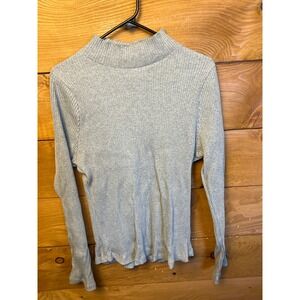 ROSAE PARIS Ribbed Mock Neck Keyhole Back Long Sleeve Organic‎ Cotton Sweater M
